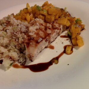 Fail - Griddled tuna steak with mango salsa